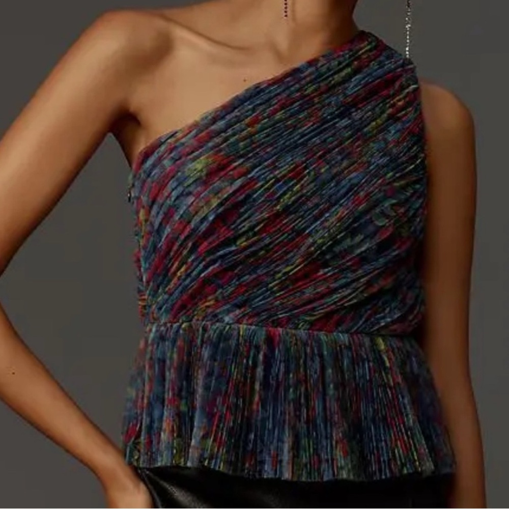 Hutch for Anthropologie One-Shoulder Multicolor Pleated Top - Picture 4 of 4